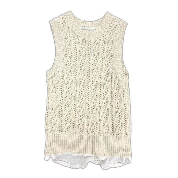 BROCHU WALKER Linen Cotton Otto Layered Tank Rib Knit Sweater Vest Egret Large - Picture 1 of 6
